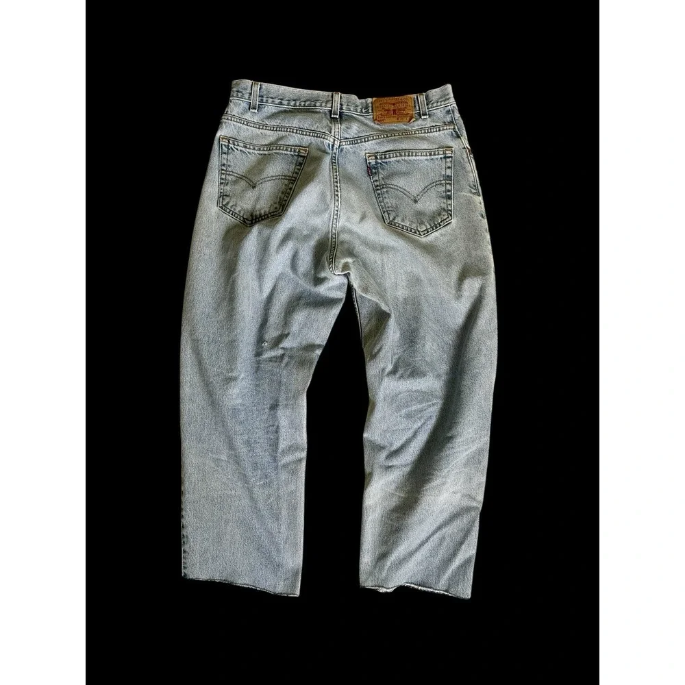 Vintage 90S Levi's 550 Blue Denim Jeans Actual‎ Size 33.5x25 Raw Hem Distressed